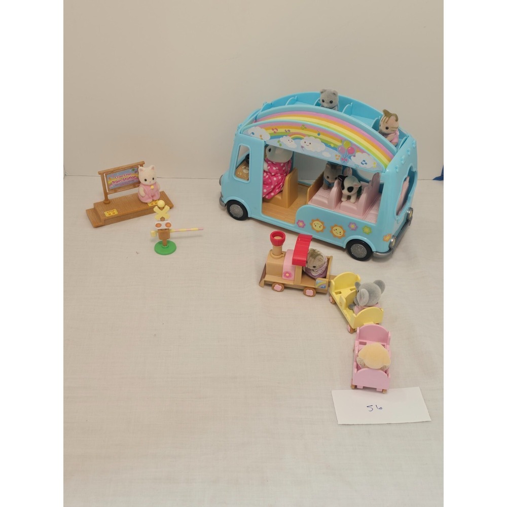 Calico Critters Sylvanian Baby Play Nursery School Bus‎ Train Baby Cow Elephant